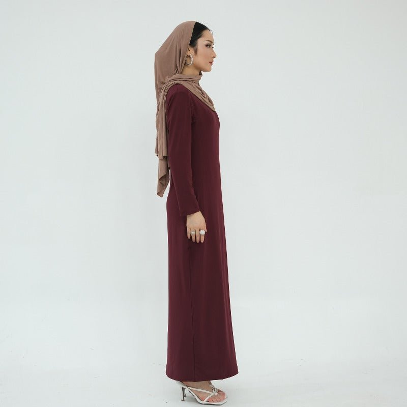 Ultra Long Milk Silk Soft Layering Essential Base Dress | Round Neck Pullover Maxi Underdress(MA319)