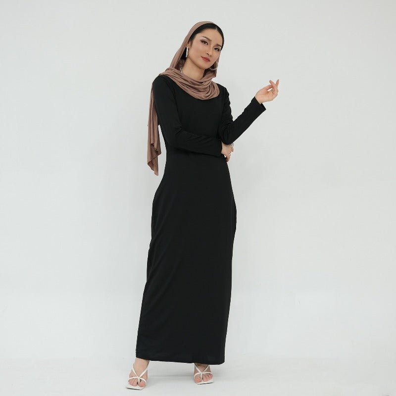 Ultra Long Milk Silk Soft Layering Essential Base Dress | Round Neck Pullover Maxi Underdress(MA319)