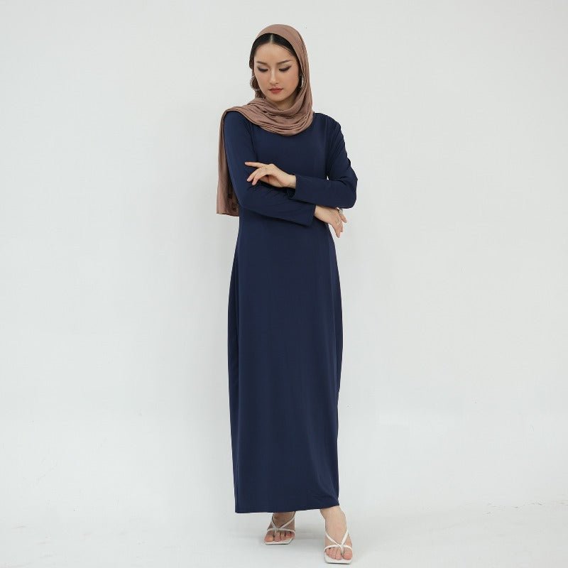 Ultra Long Milk Silk Soft Layering Essential Base Dress | Round Neck Pullover Maxi Underdress(MA319)