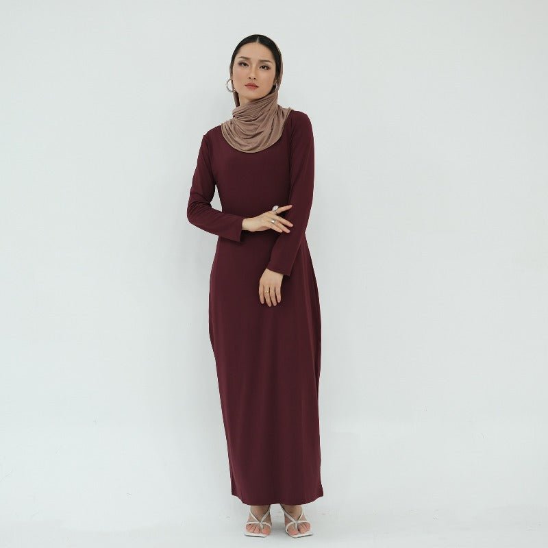 Ultra Long Milk Silk Soft Layering Essential Base Dress | Round Neck Pullover Maxi Underdress(MA319)