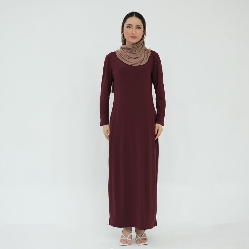 Ultra Long Milk Silk Soft Layering Essential Base Dress | Round Neck Pullover Maxi Underdress(MA319)