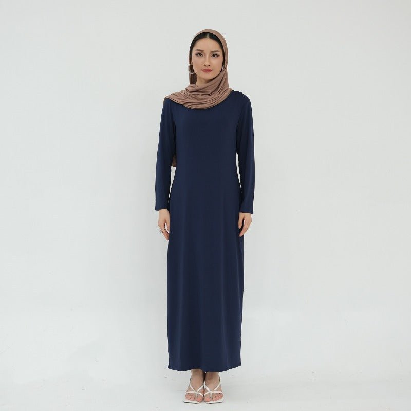 Ultra Long Milk Silk Soft Layering Essential Base Dress | Round Neck Pullover Maxi Underdress(MA319)