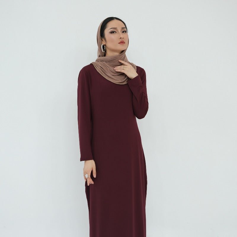 Ultra Long Milk Silk Soft Layering Essential Base Dress | Round Neck Pullover Maxi Underdress(MA319)