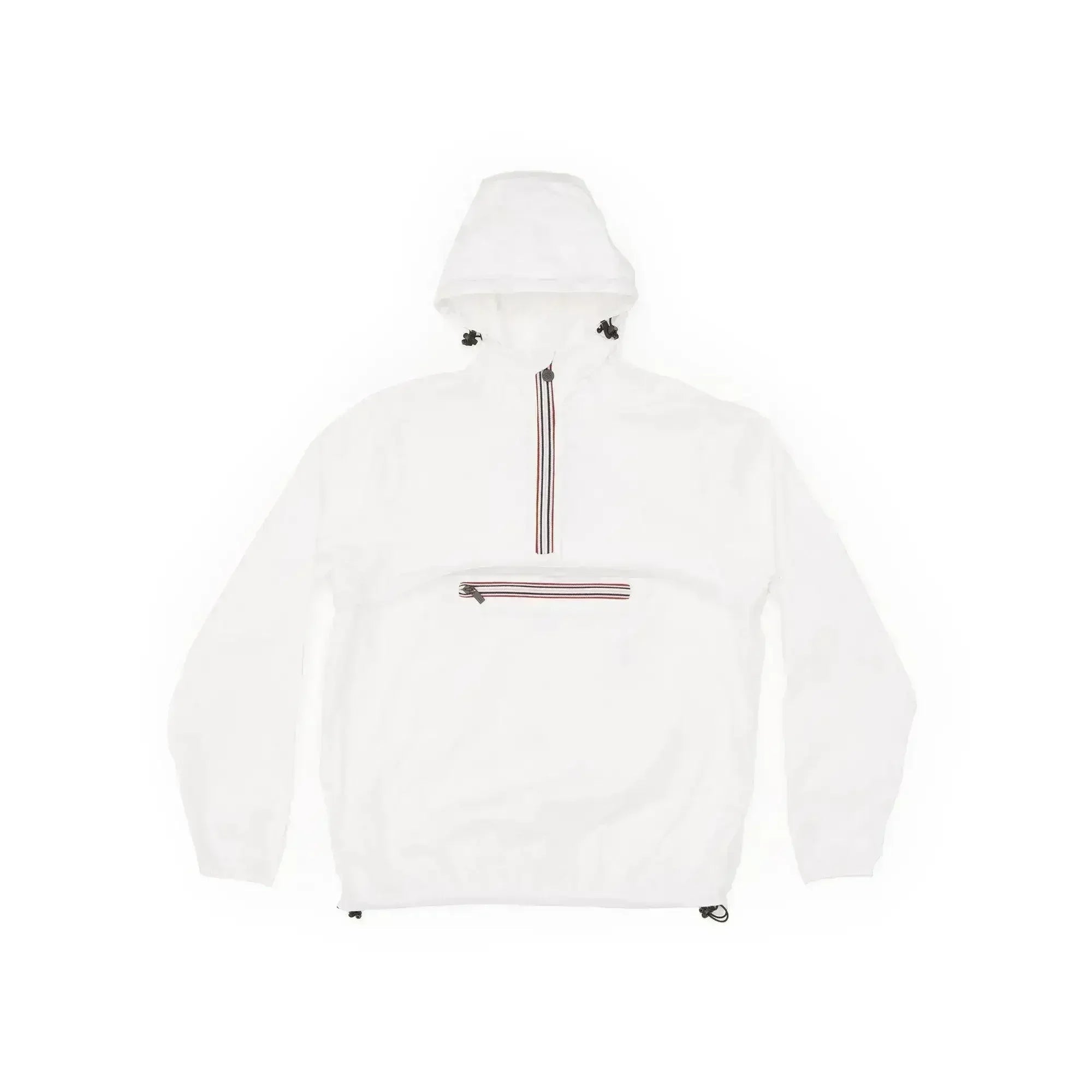 White quarter zip packable rain jacket and windbreaker