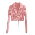 Unique Design Women's Sweater Solid Cross V-Neck Lace Up Bow Jumpers Long Sleeve Cardigan Female Spring Knitted Coat