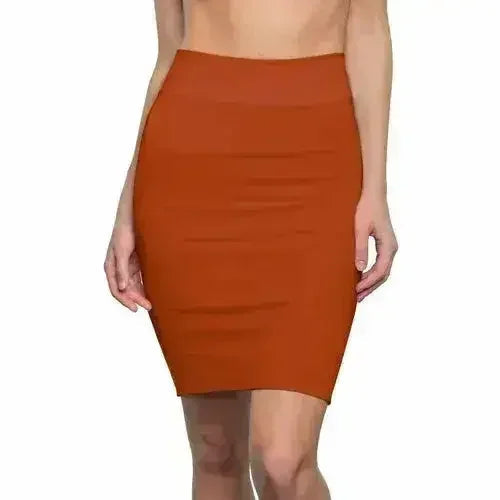 Womens Pencil Skirt - Rust Stretch Mini