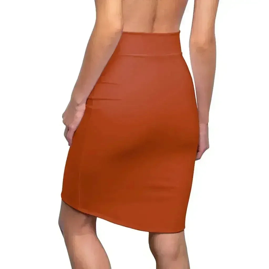 Womens Pencil Skirt - Rust Stretch Mini
