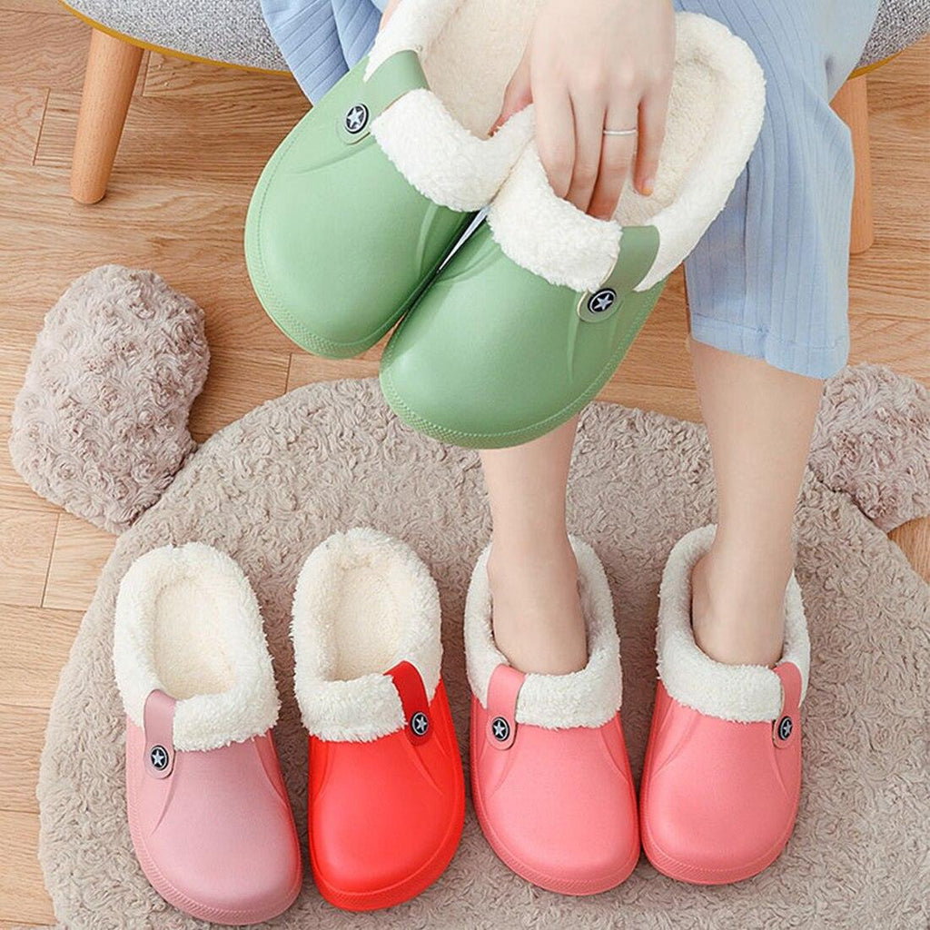 Unisex Home Winter Clogs Indoor Fur Warm Slippers For Women New Fashion Footwear Winter Slippers Home House Shoes Warm Plush Fleece Lining Garden Clogs Outdoor Indoor Clogs