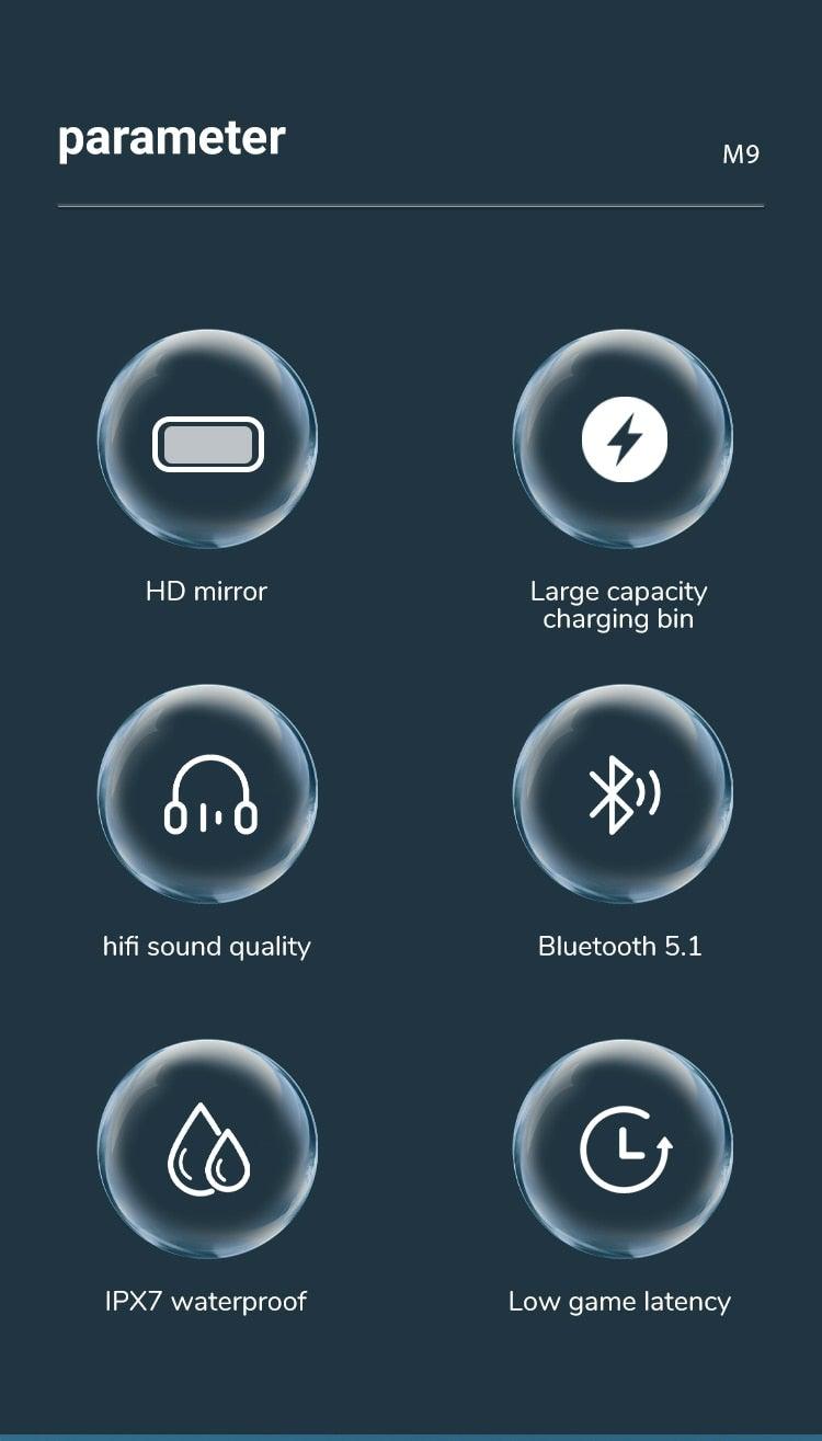 Unisex Lightweight Wireless Headphones Bluetooth 5.1 Headphones Waterproof Sport Earphone Headset Bluetooth Earpiece Sports Headphones Wireless Wearable Music Player Sweatproof Workout Portable Headphones LED Smart Screen Display Design
