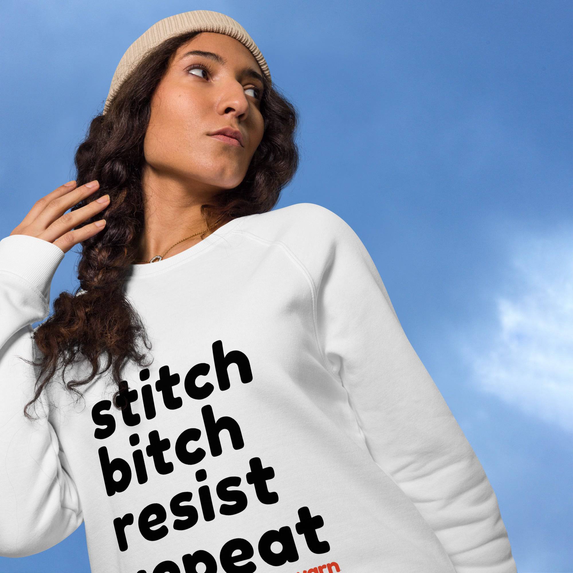 Stitch Bitch Resist Repeat Unisex organic raglan sweatshirt
