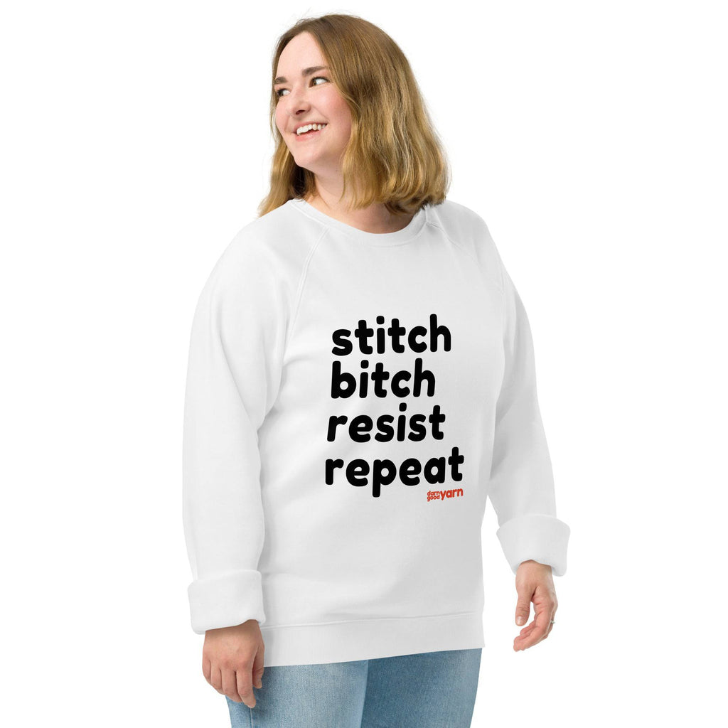 Stitch Bitch Resist Repeat Unisex organic raglan sweatshirt