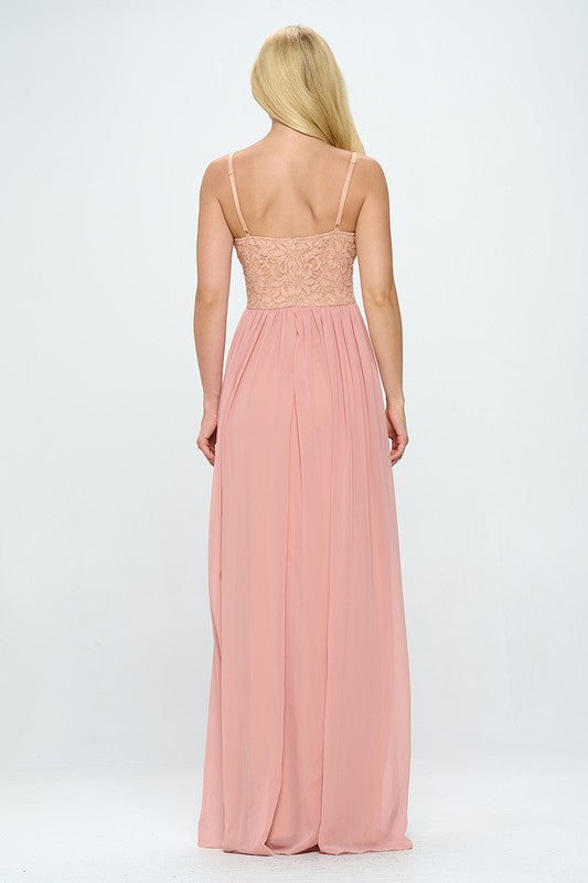 Lace Detail Bustier Floor Length Maxi Dress