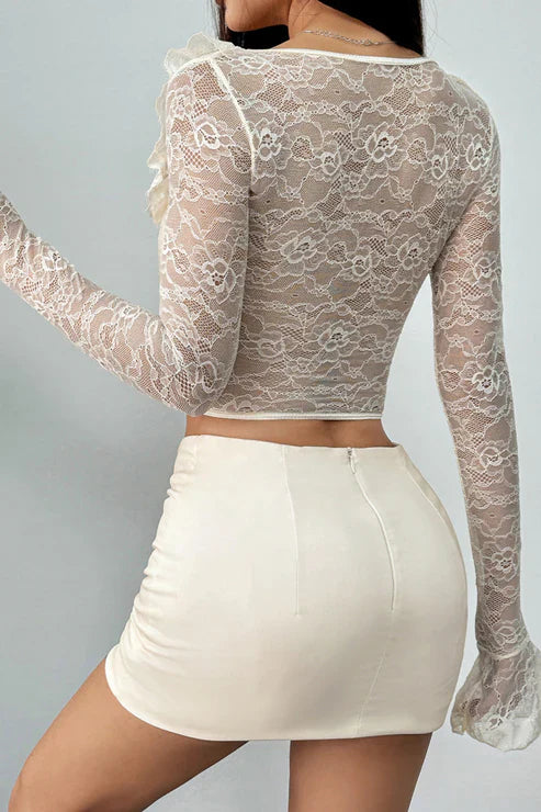 Romantic Ruffled Lace Long Sleeve Corset Top