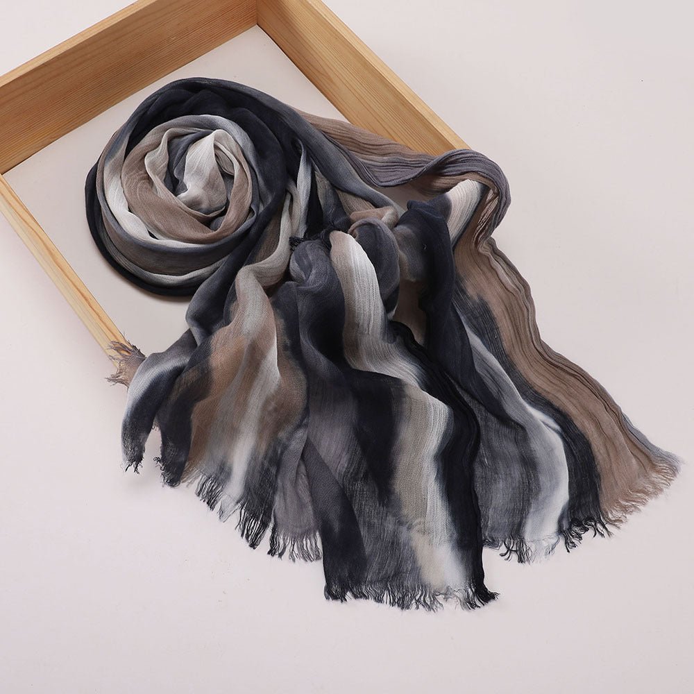 Versatile Printed Striped Pleated Shawl Hijab (MH180)