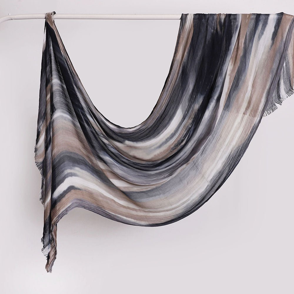 Versatile Printed Striped Pleated Shawl Hijab (MH180)