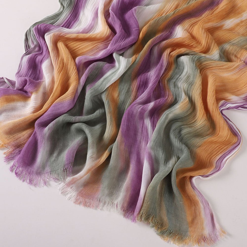 Versatile Printed Striped Pleated Shawl Hijab (MH180)