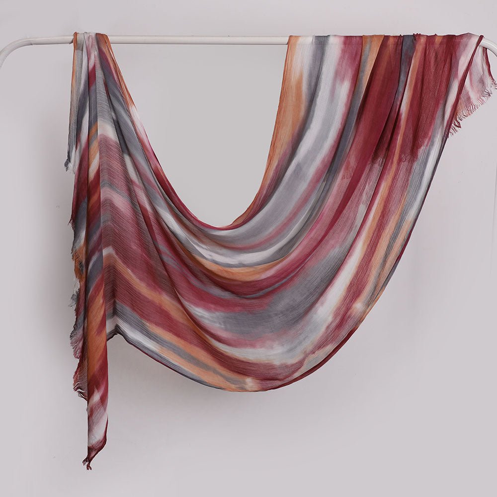 Versatile Printed Striped Pleated Shawl Hijab (MH180)