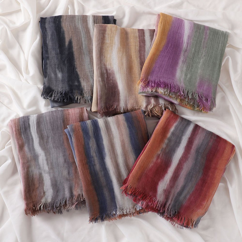 Versatile Printed Striped Pleated Shawl Hijab (MH180)