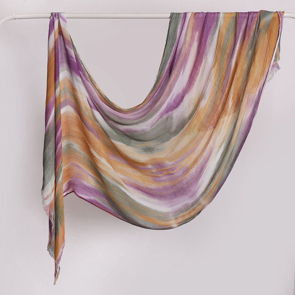 Versatile Printed Striped Pleated Shawl Hijab (MH180)