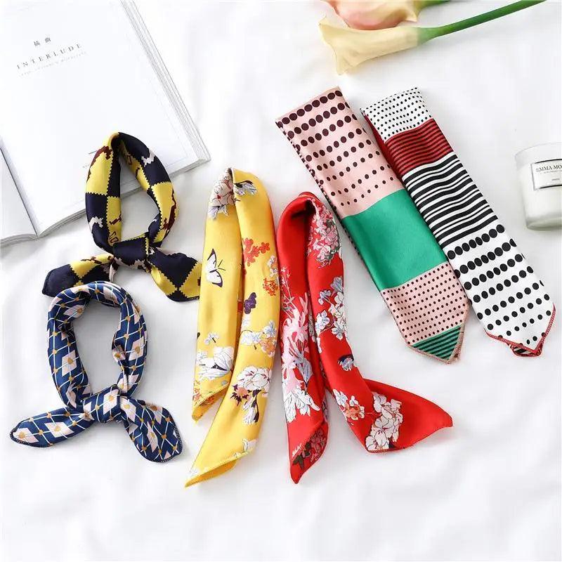 Versatile Square Silk Scarf For Women Fashionable Printed Small Neck Scarfs Office Lady Hair Band Foulard Hand For Female Bandana Shawl