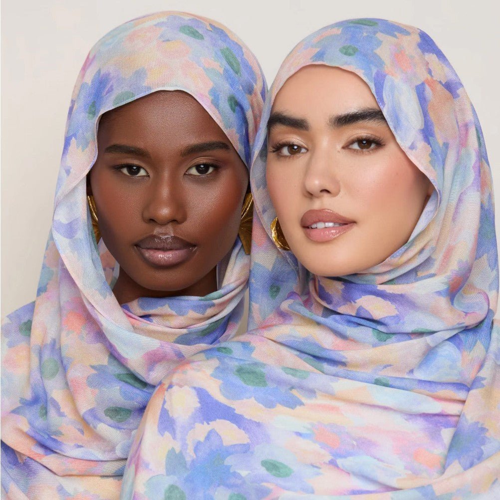 Vibrant Floral Print Scarf Hijab | Lightweight Botanical Headscarf  (MH159)