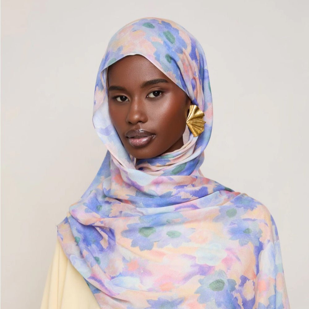 Vibrant Floral Print Scarf Hijab | Lightweight Botanical Headscarf  (MH159)