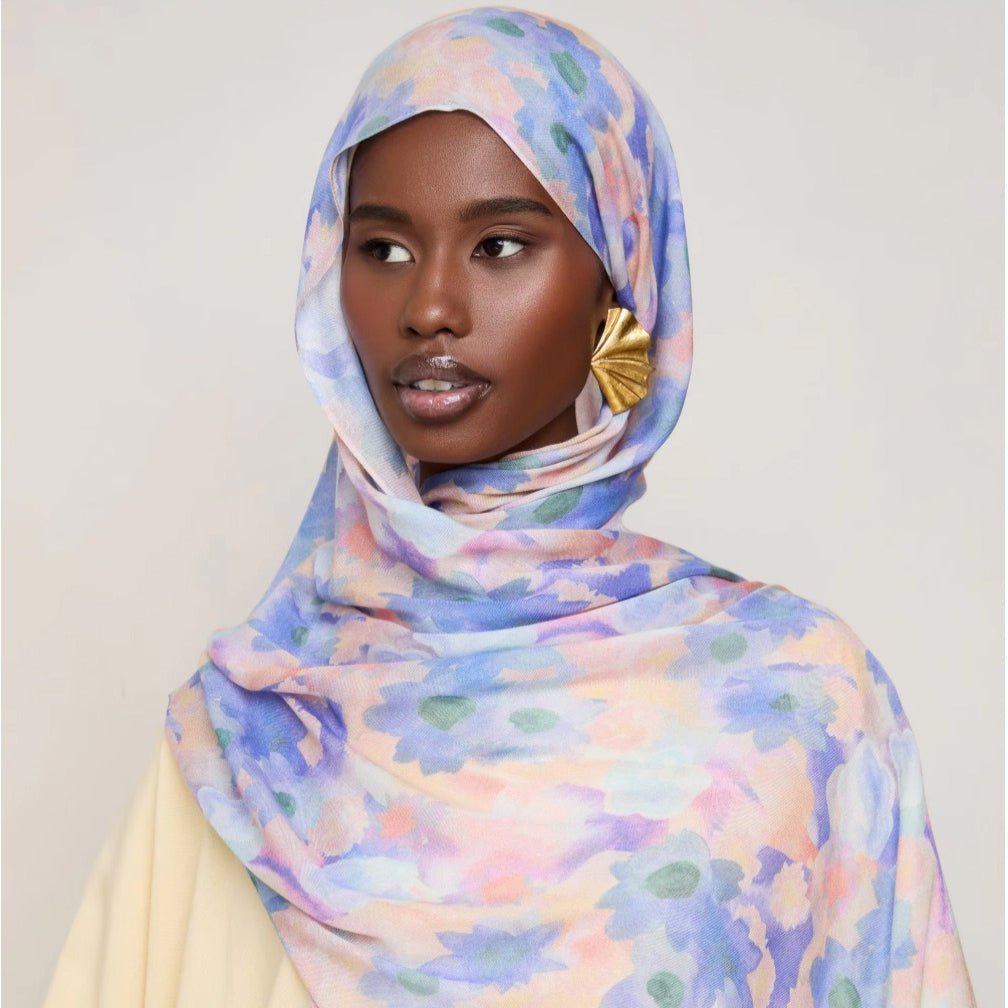 Vibrant Floral Print Scarf Hijab | Lightweight Botanical Headscarf  (MH159)