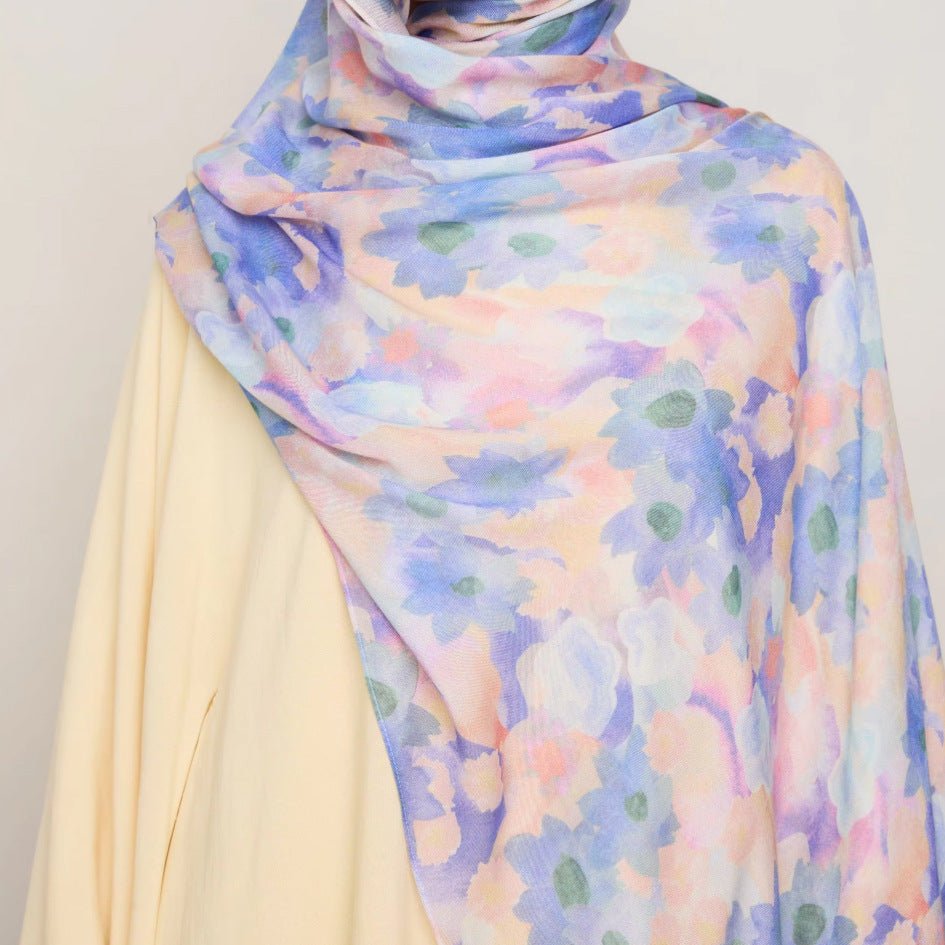 Vibrant Floral Print Scarf Hijab | Lightweight Botanical Headscarf  (MH159)