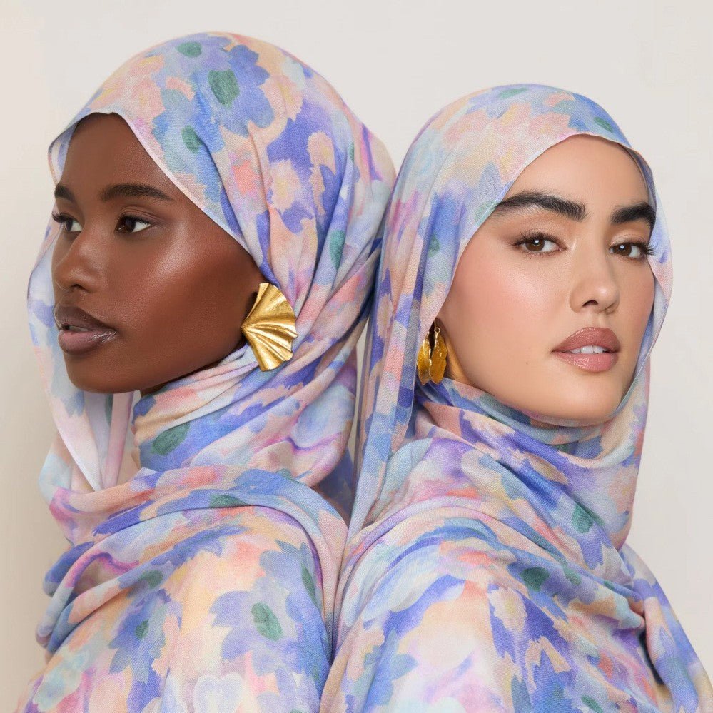 Vibrant Floral Print Scarf Hijab | Lightweight Botanical Headscarf  (MH159)