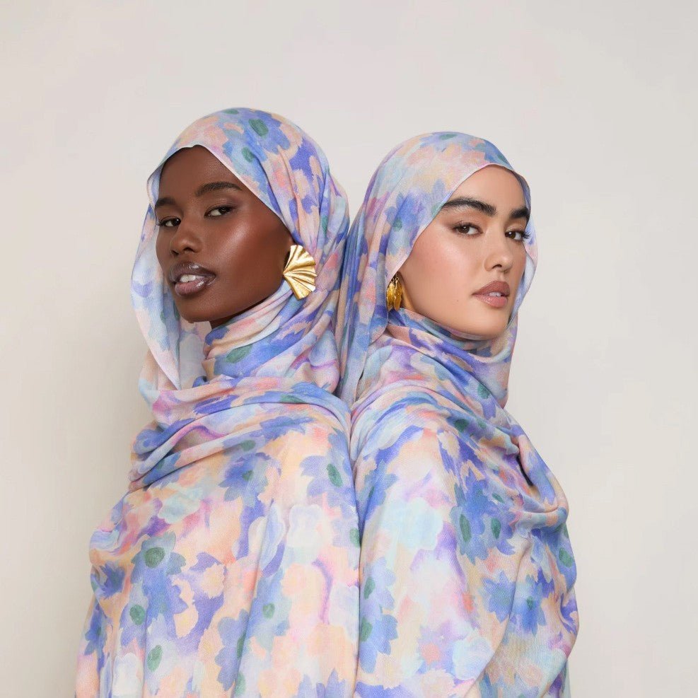 Vibrant Floral Print Scarf Hijab | Lightweight Botanical Headscarf  (MH159)