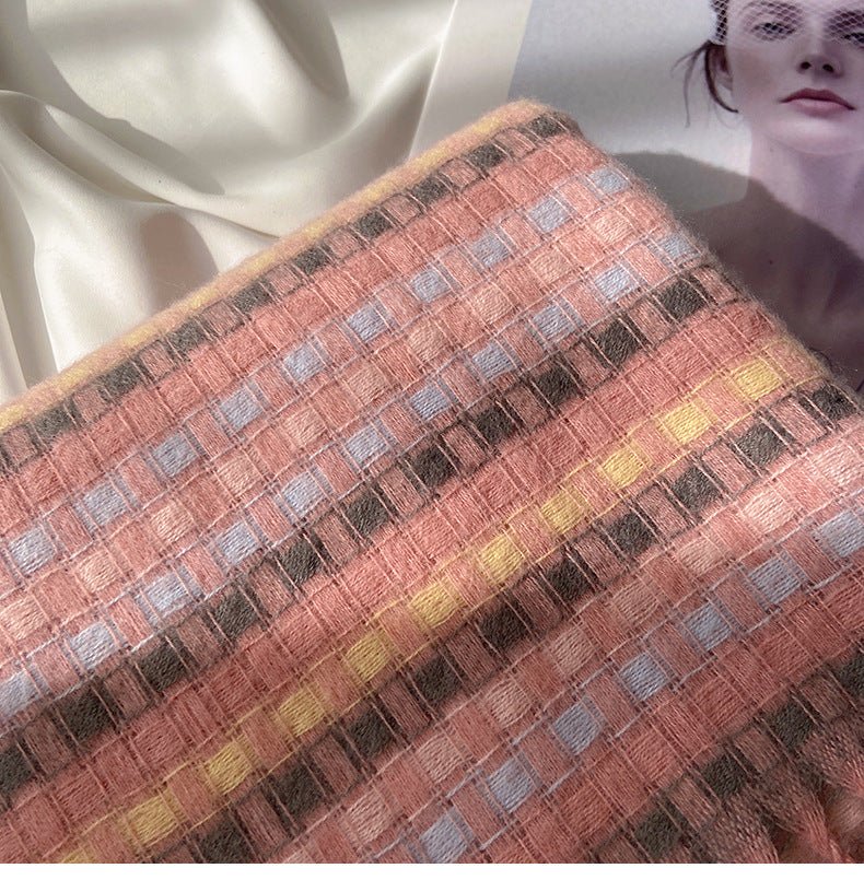 Vibrant Plaid Scarf Faux Wool Warm Shawl with Fringe (MAC334)