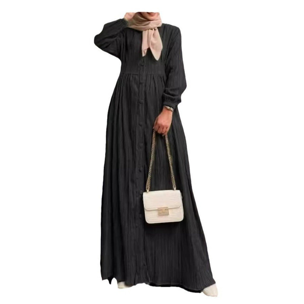 Vintage Button-Front Abaya Dress | Long Sleeve Modest Robe (MA256)