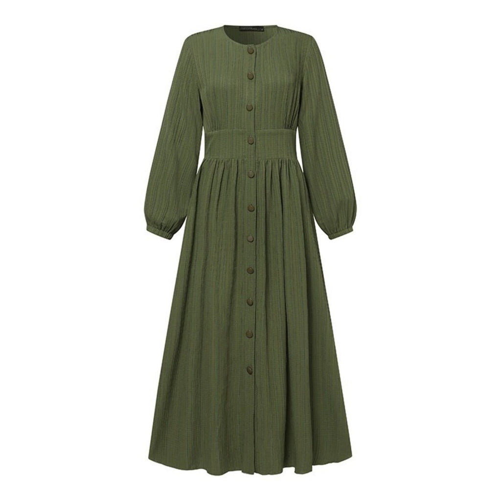 Vintage Button-Front Abaya Dress | Long Sleeve Modest Robe (MA256)