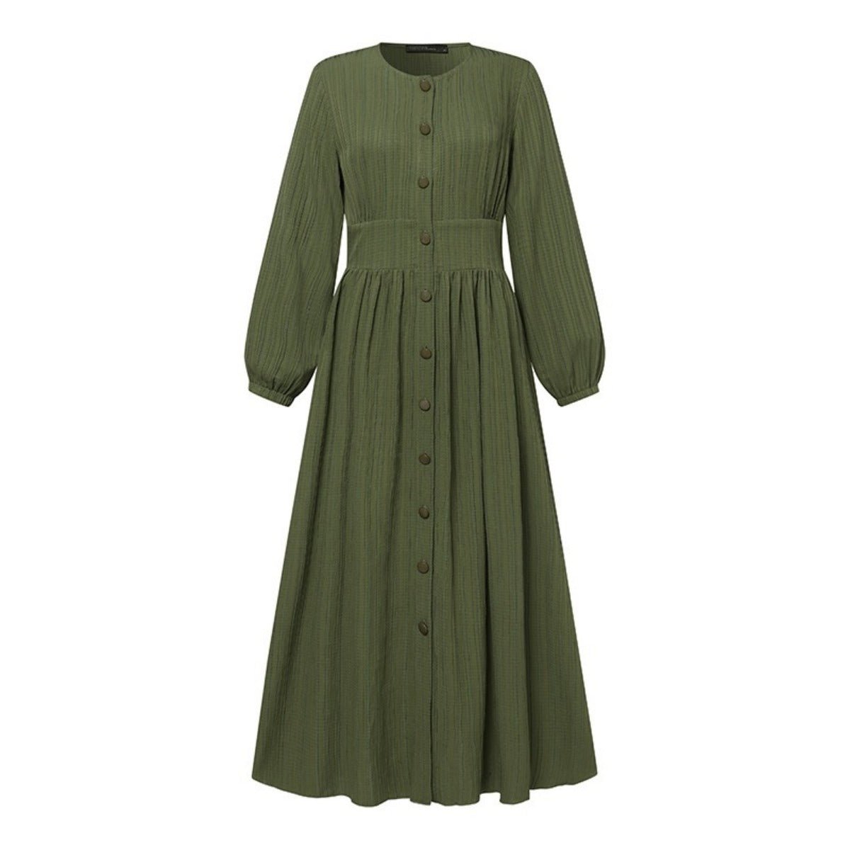 Vintage Button-Front Abaya Dress | Long Sleeve Modest Robe (MA256)