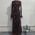 Vintage Floral Print Dress with Ruffle Cuffs(MS338)