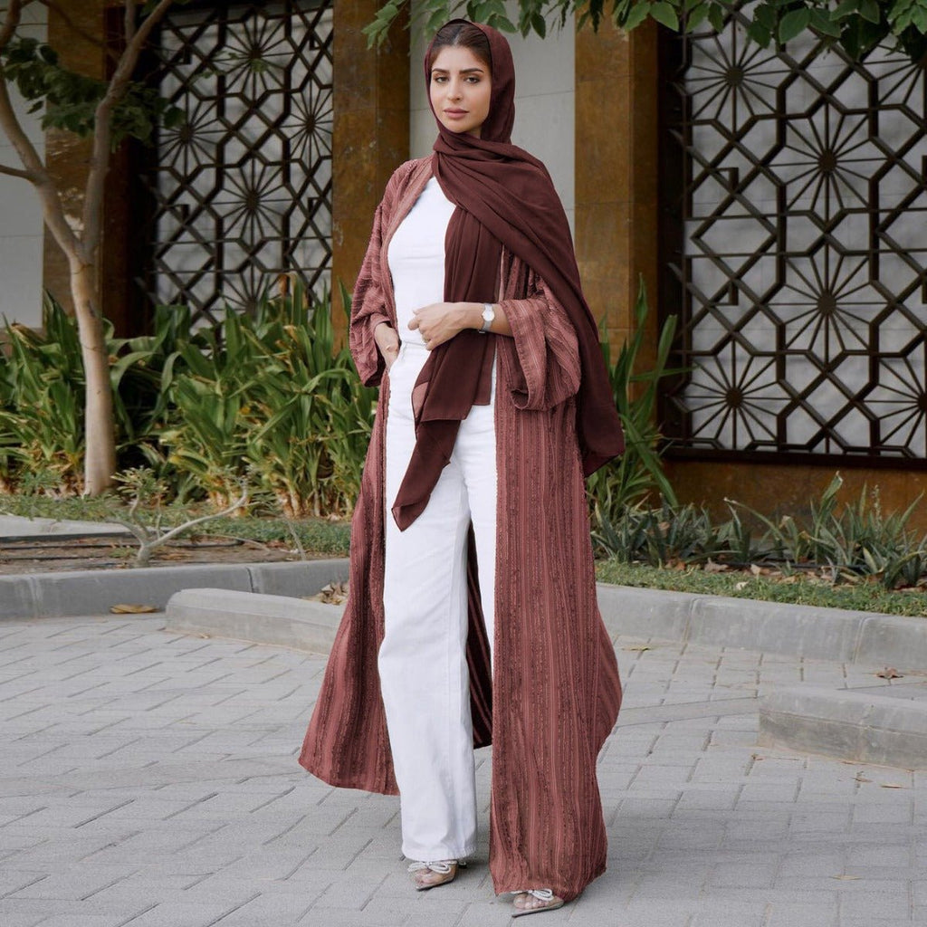 Vintage Knitted Cardigan Abaya | Modest Longline Open Front Jacket for Women (MOA217)