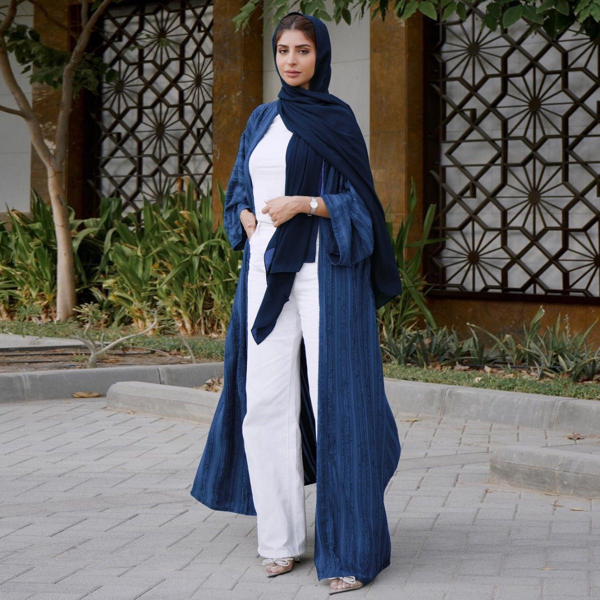 Vintage Knitted Cardigan Abaya | Modest Longline Open Front Jacket for Women (MOA217)
