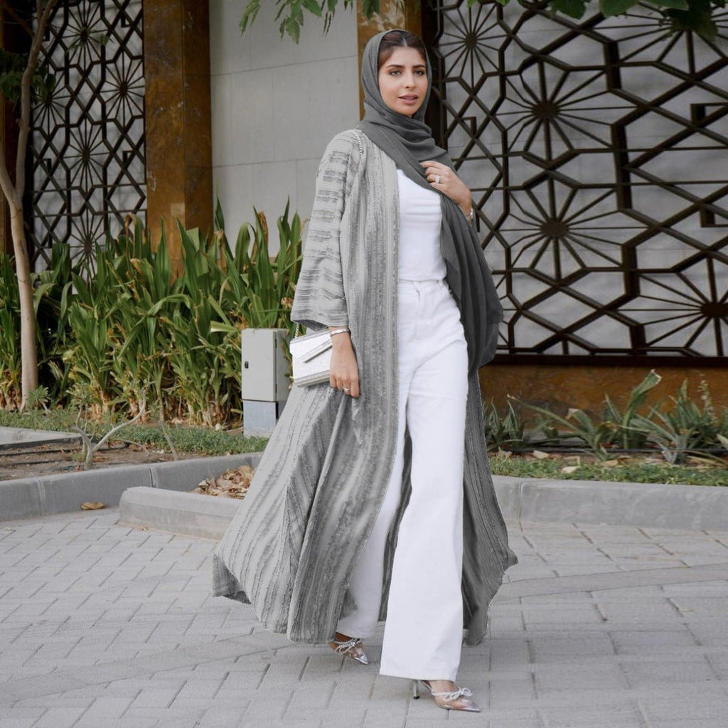 Vintage Knitted Cardigan Abaya | Modest Longline Open Front Jacket for Women (MOA217)