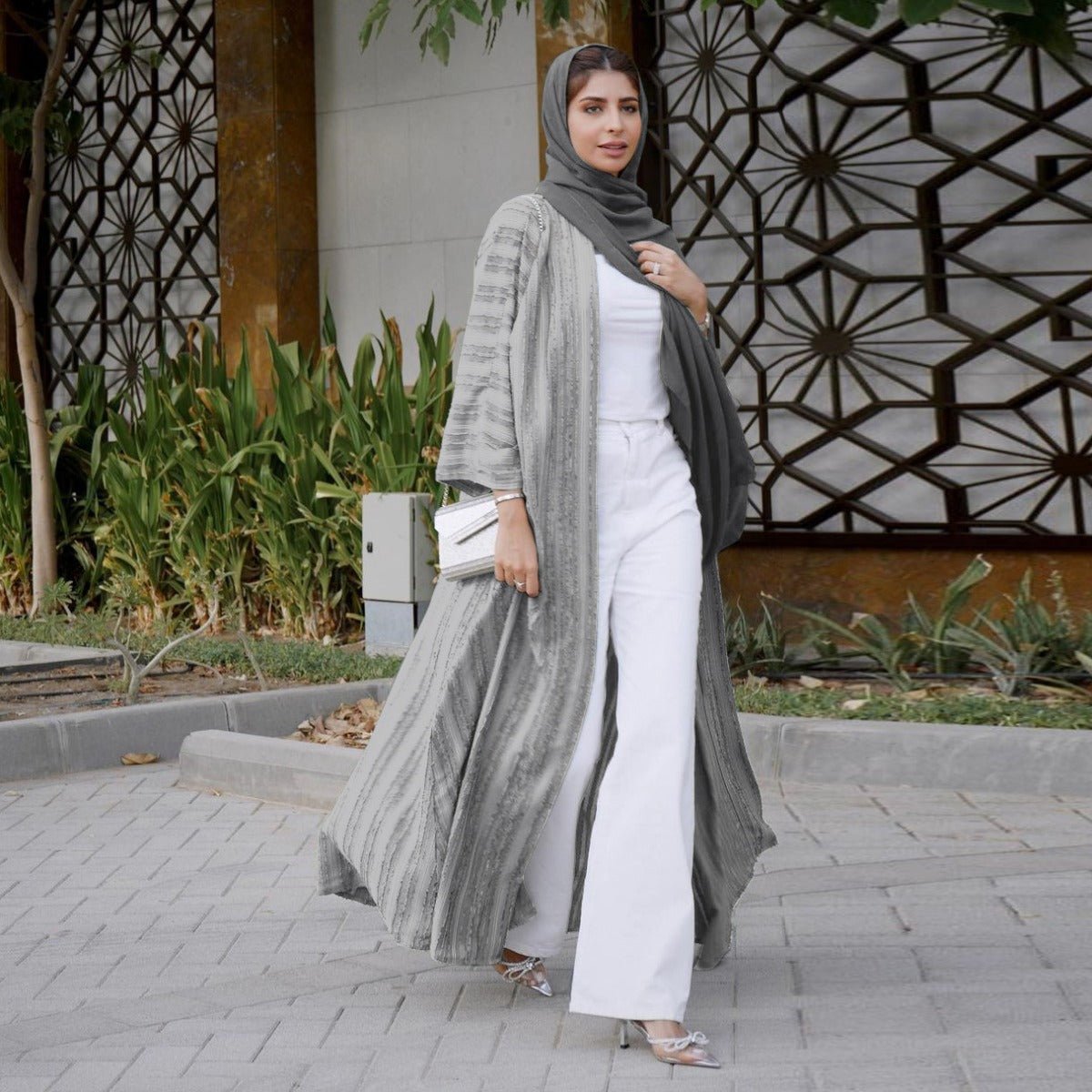 Vintage Knitted Cardigan Abaya | Modest Longline Open Front Jacket for Women (MOA217)
