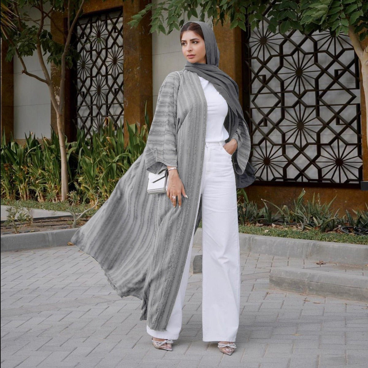Vintage Knitted Cardigan Abaya | Modest Longline Open Front Jacket for Women (MOA217)