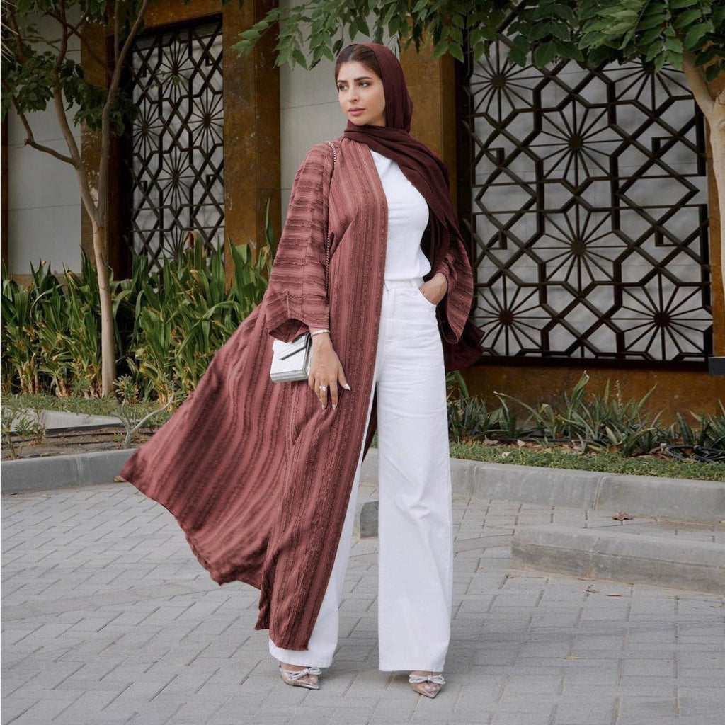 Vintage Knitted Cardigan Abaya | Modest Longline Open Front Jacket for Women (MOA217)