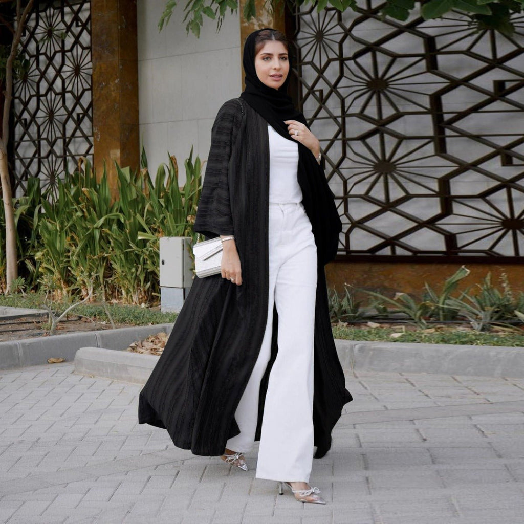 Vintage Knitted Cardigan Abaya | Modest Longline Open Front Jacket for Women (MOA217)