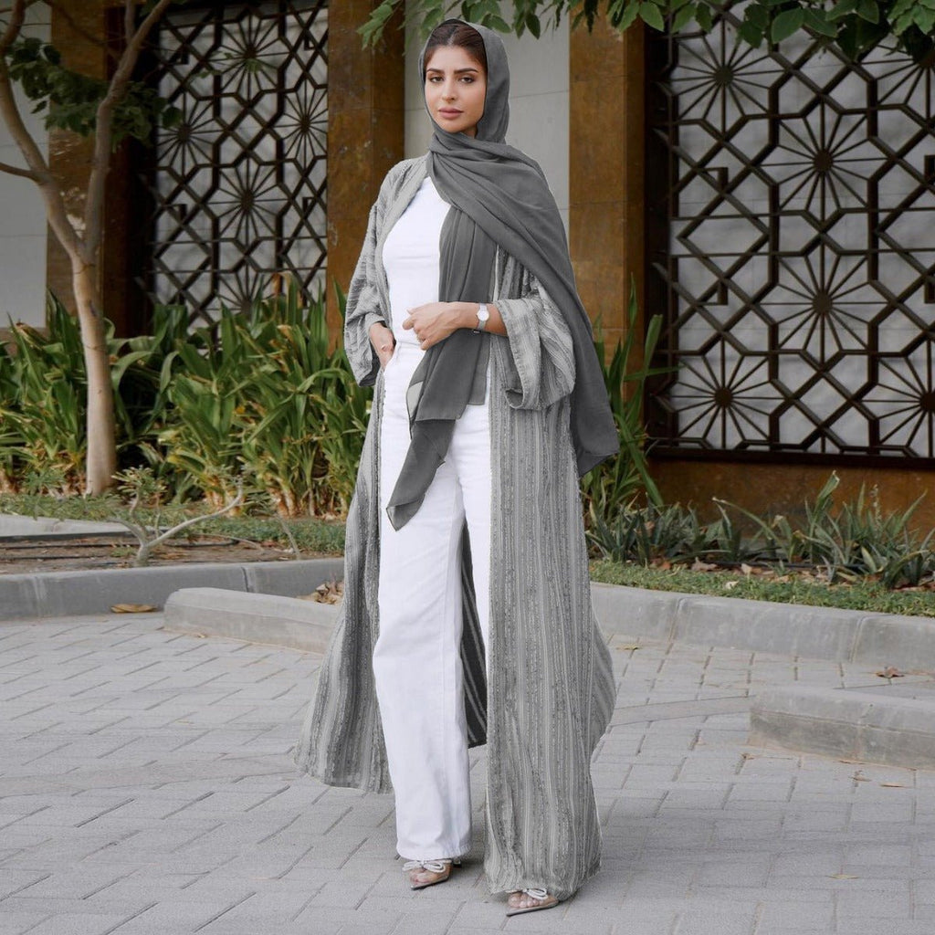 Vintage Knitted Cardigan Abaya | Modest Longline Open Front Jacket for Women (MOA217)