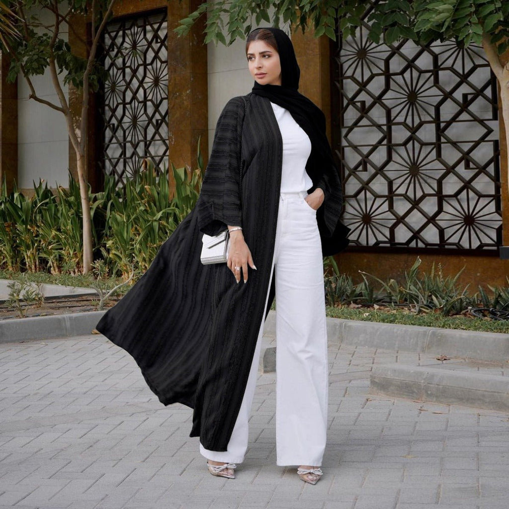 Vintage Knitted Cardigan Abaya | Modest Longline Open Front Jacket for Women (MOA217)
