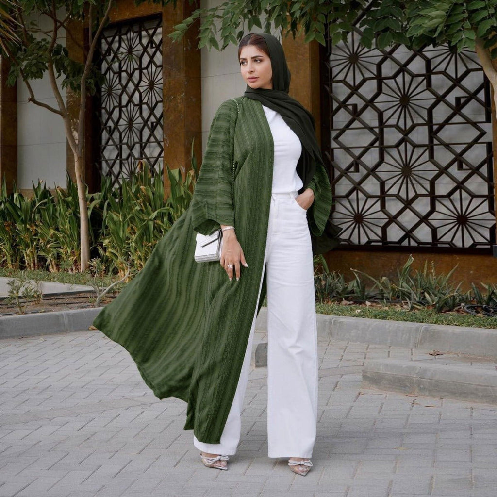 Vintage Knitted Cardigan Abaya | Modest Longline Open Front Jacket for Women (MOA217)