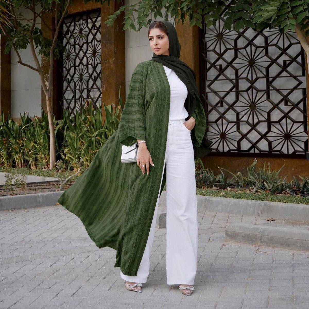 Vintage Knitted Cardigan Abaya | Modest Longline Open Front Jacket for Women (MOA217)