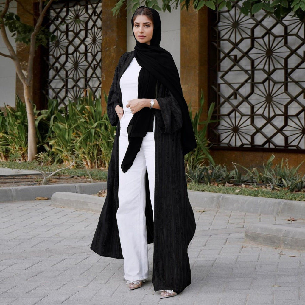 Vintage Knitted Cardigan Abaya | Modest Longline Open Front Jacket for Women (MOA217)