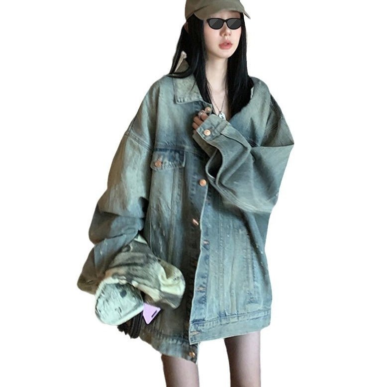 Vintage Oversized Denim Jacket | Loose Fit Casual Jean Jacket(MS150)