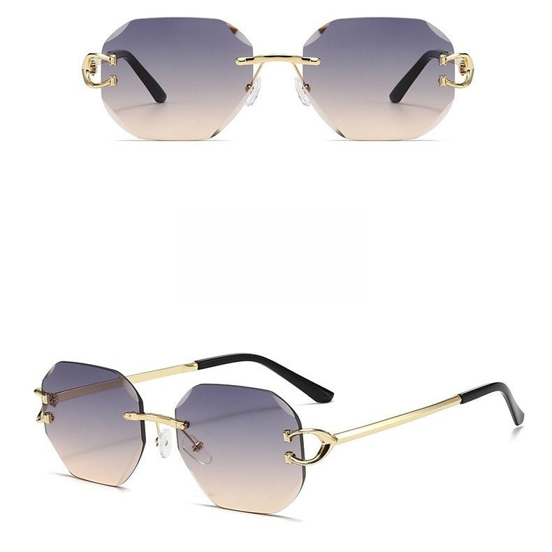 Vintage Rimless Cut Edge Sunglasses - Frameless Polygon Statement Piece (MAC266)