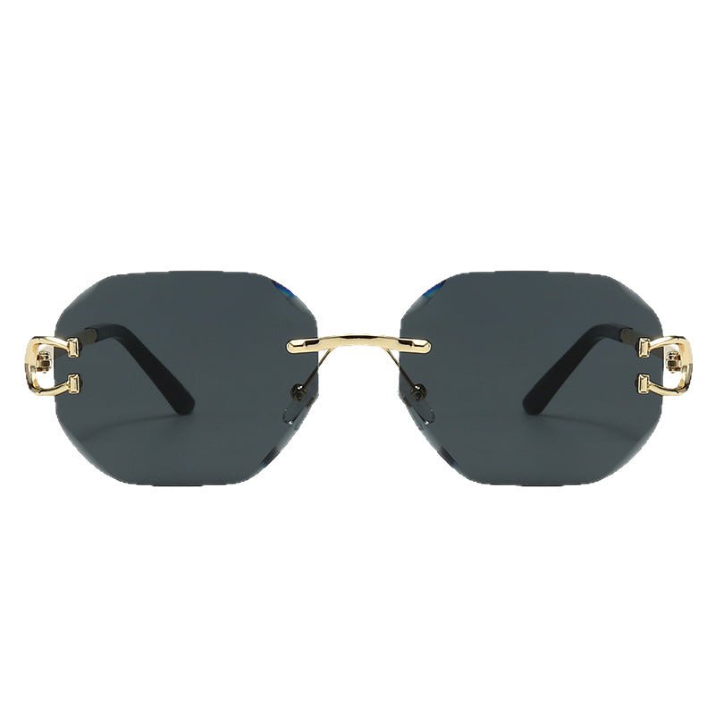 Vintage Rimless Cut Edge Sunglasses - Frameless Polygon Statement Piece (MAC266)